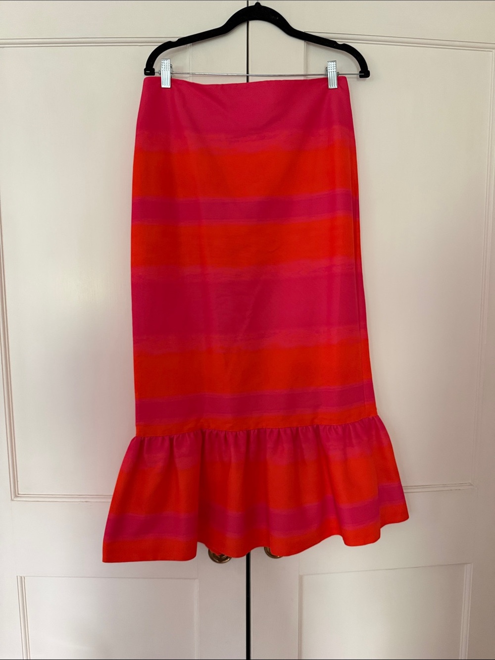 Brandon Maxwell Women’s Pink & Orange Stripe Ruffle Hem Skirt- NWT